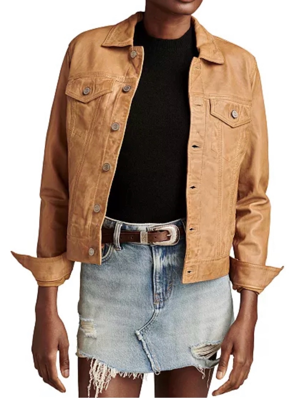 Lucky Brand Lamb Skin Trucker Jacket in Cognac Size L